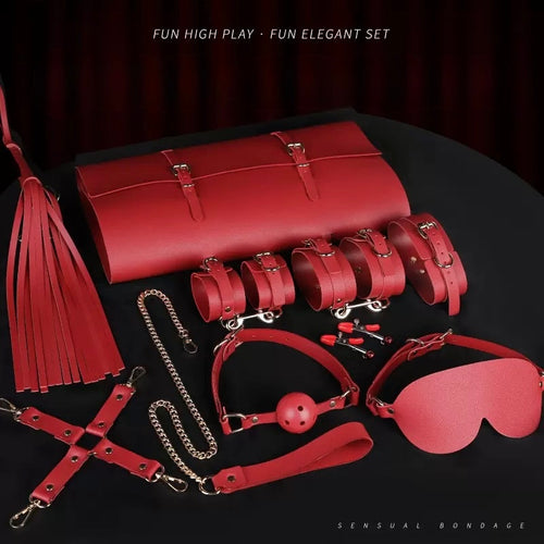10-Piece Bondage Kit – Leather Restraint Set with Cuffs, Blindfold & Accessories