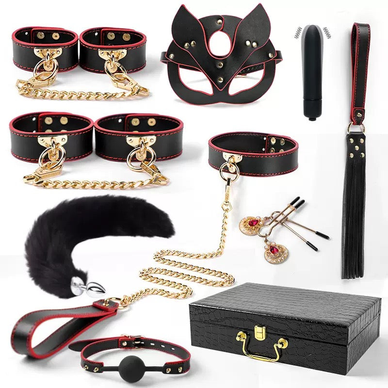 10-Piece Luxury Bondage Kit – Leather Cuffs, Mask, Collar & Accessories Set