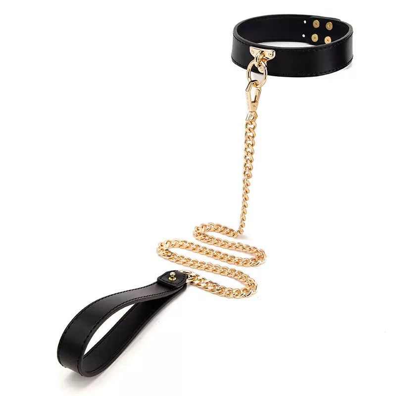 Luxury PU Leather Collar & Chain Leash – Adjustable Choker with Hand Strap