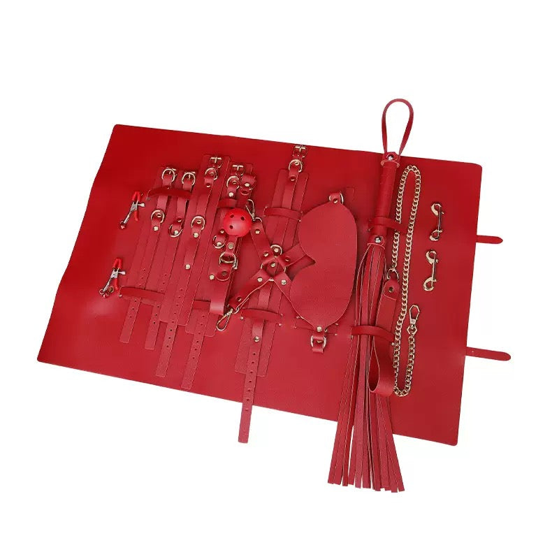 10-Piece Bondage Kit – Leather Restraint Set with Cuffs, Blindfold & Accessories