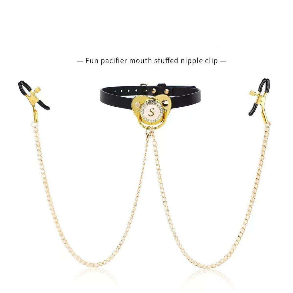 Couples’ Intimacy Training Accessories Set | Crystal Pacifier Gag | Chain Nipple Clips