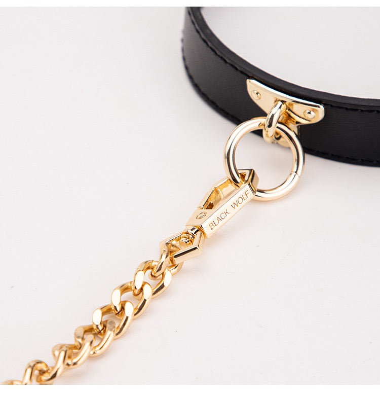 Luxury PU Leather Collar & Chain Leash – Adjustable Choker with Hand Strap