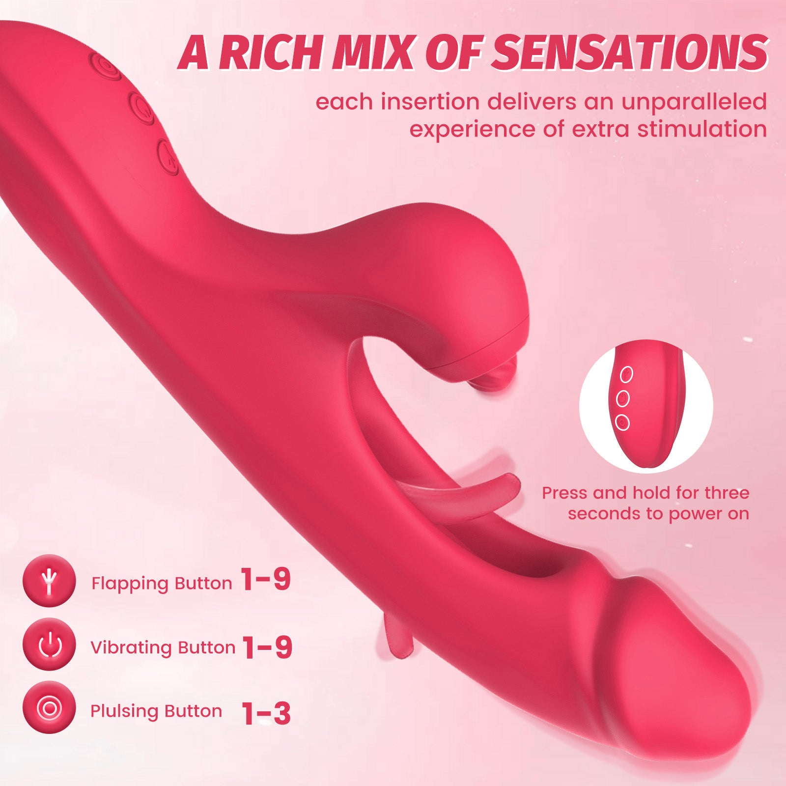 3-in-1 Rabbit Vibrator with Licking & Thrusting – 9 Modes, Waterproof, USB Rechargeable