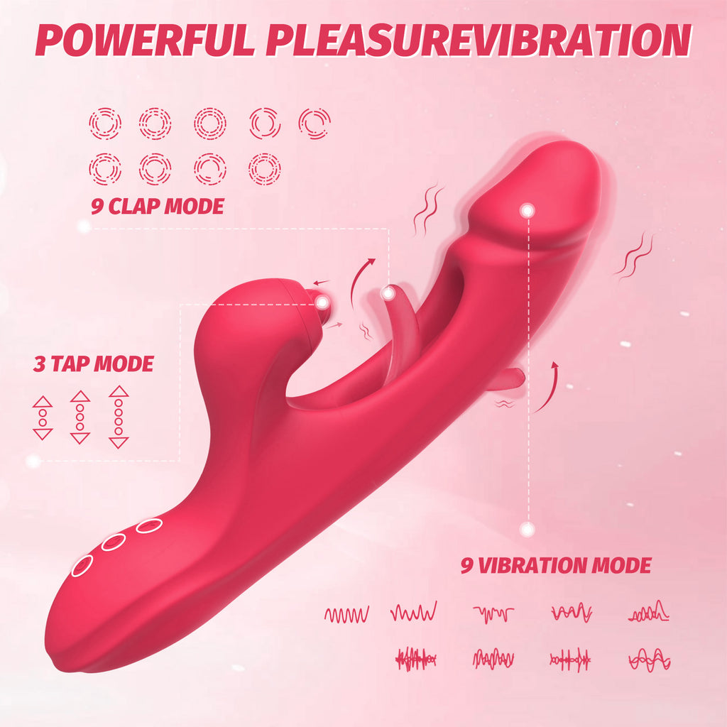 3-in-1 Rabbit Vibrator with Licking & Thrusting – 9 Modes, Waterproof, USB Rechargeable