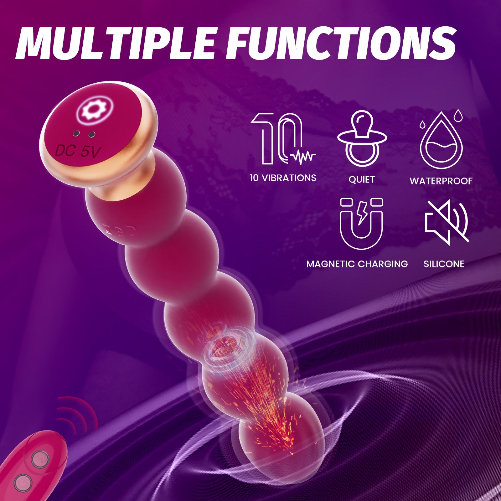 Luxury Beaded Vibrator with Remote Control – 10 Modes, Waterproof Silicone