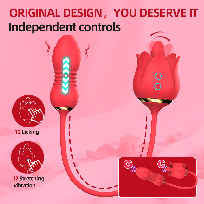 3-in-1 Dual-Action Vibrator with Tongue Licking, Thrusting & Vibration – Independent Controls