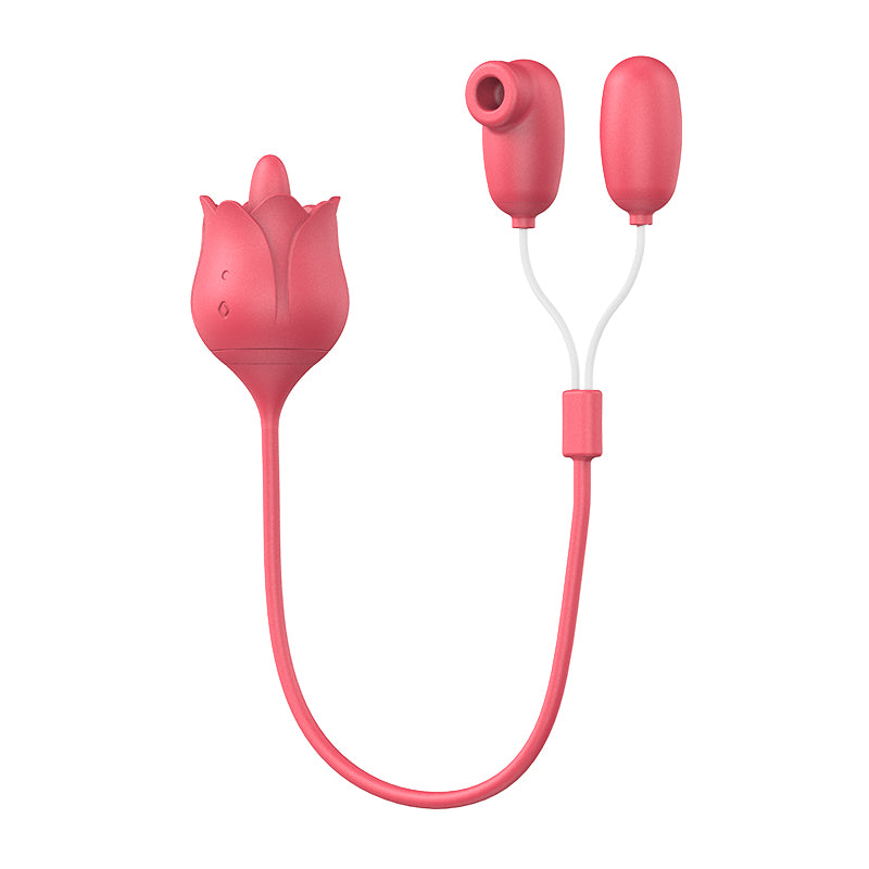 Rose Dual-Action Suction & Vibrating Massager with Flexible Tongue Design