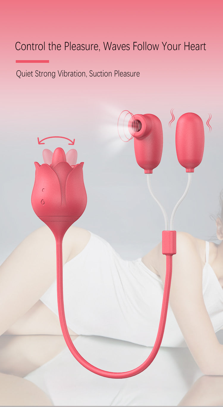 Rose Dual-Action Suction & Vibrating Massager with Flexible Tongue Design