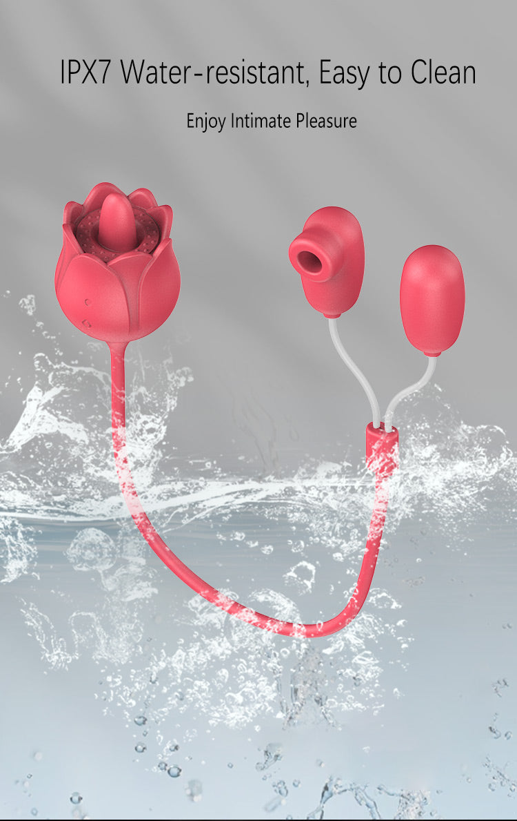 Rose Dual-Action Suction & Vibrating Massager with Flexible Tongue Design