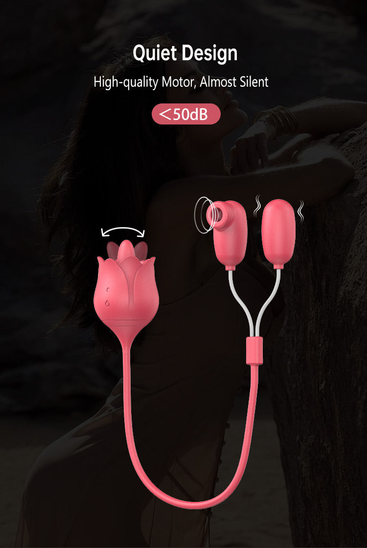 Rose Dual-Action Suction & Vibrating Massager with Flexible Tongue Design