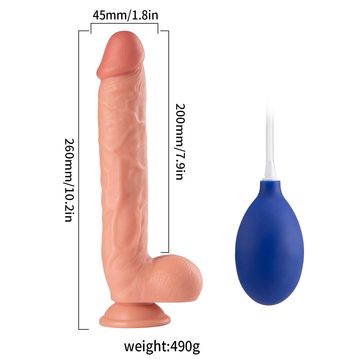 Realistic Dildo with Squeeze Pump Feature – Textured, Soft Silicone, 10.2 Inch
