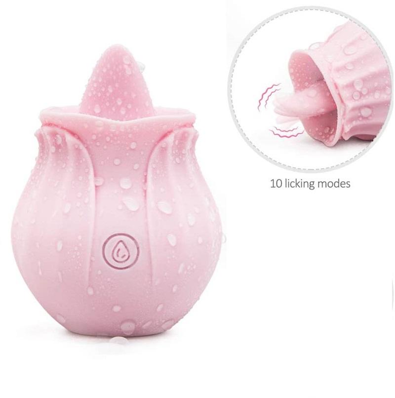 Rose Tongue Licking Vibrator with 10 Modes – Waterproof Silicone Massager