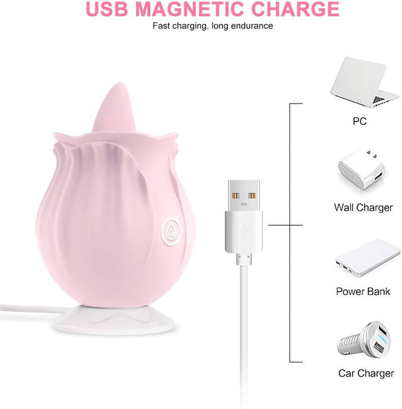 Rose Tongue Licking Vibrator with 10 Modes – Waterproof Silicone Massager