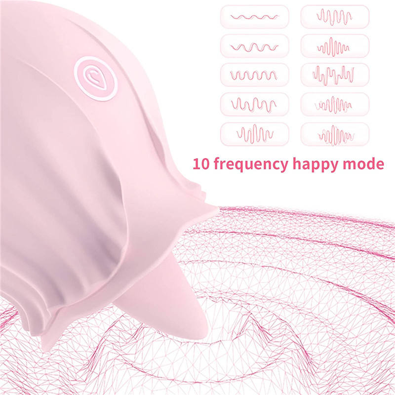 Rose Tongue Licking Vibrator with 10 Modes – Waterproof Silicone Massager