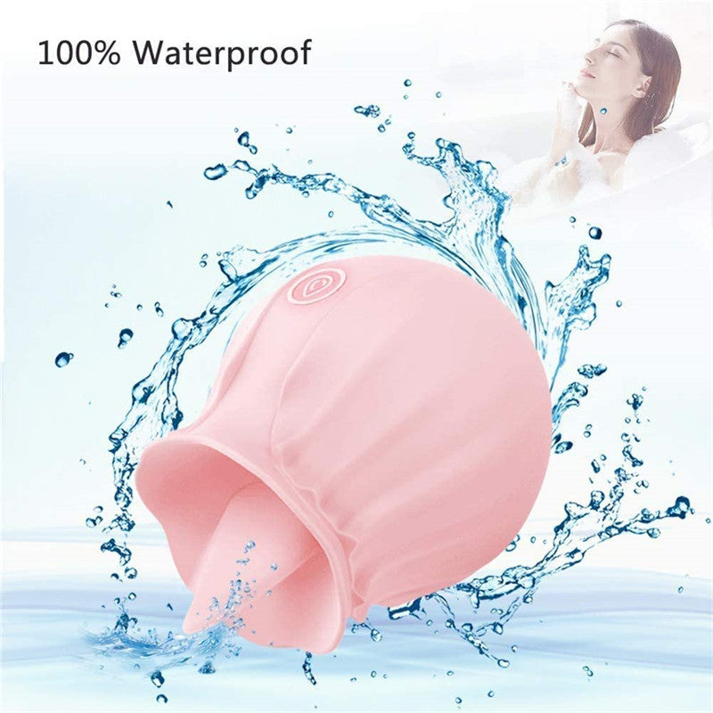 Rose Tongue Licking Vibrator with 10 Modes – Waterproof Silicone Massager