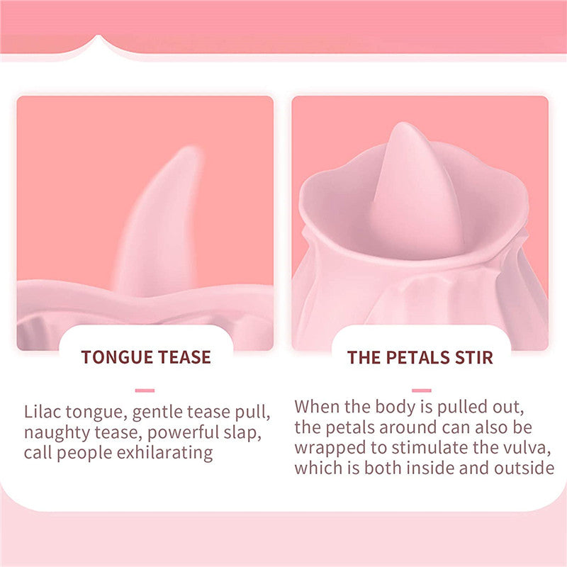 Rose Tongue Licking Vibrator with 10 Modes – Waterproof Silicone Massager