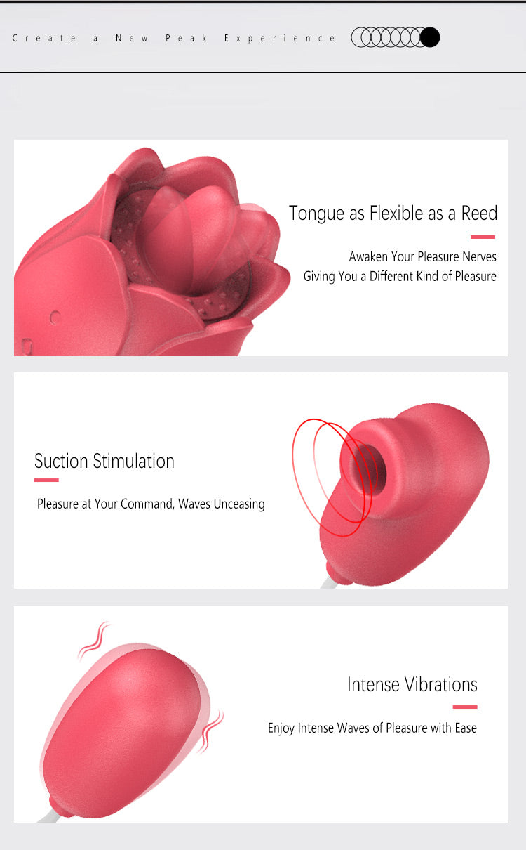 Rose Dual-Action Suction & Vibrating Massager with Flexible Tongue Design