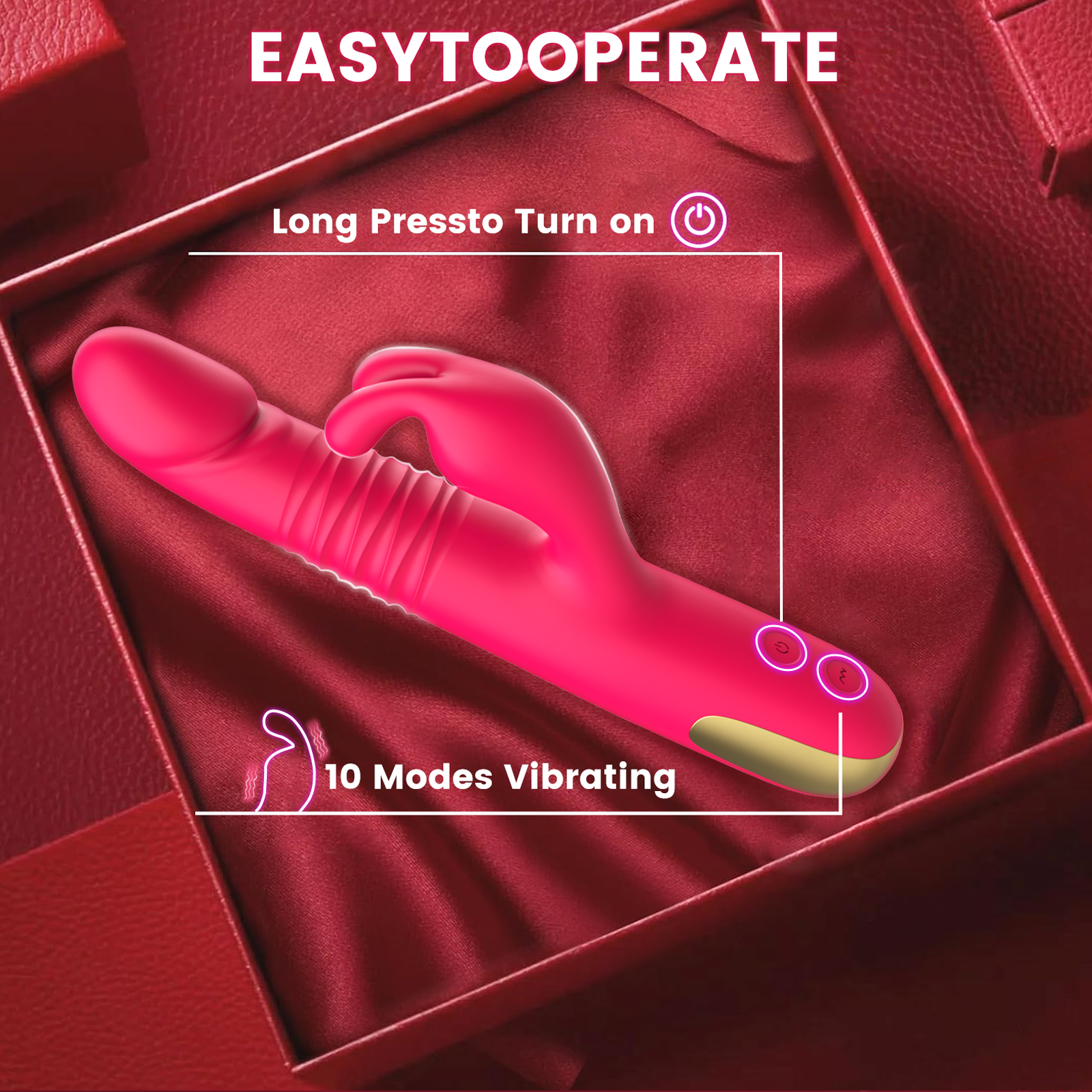 Thrusting & Rotating Rabbit Vibrator – 10 Modes, Dual Stimulation, Waterproof, Rechargeable