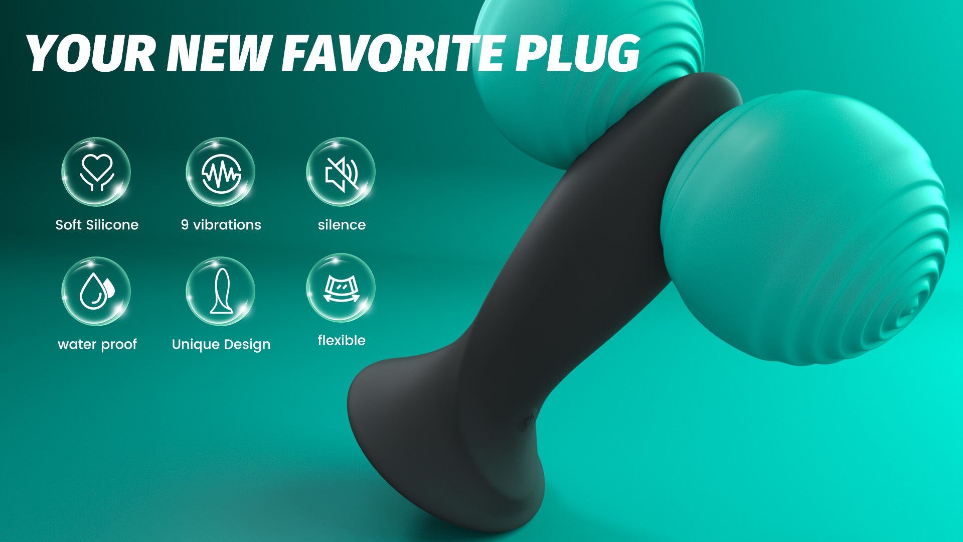 App-Control Rechargeable Silicone Plug – 9 Modes, Waterproof, Suction Base