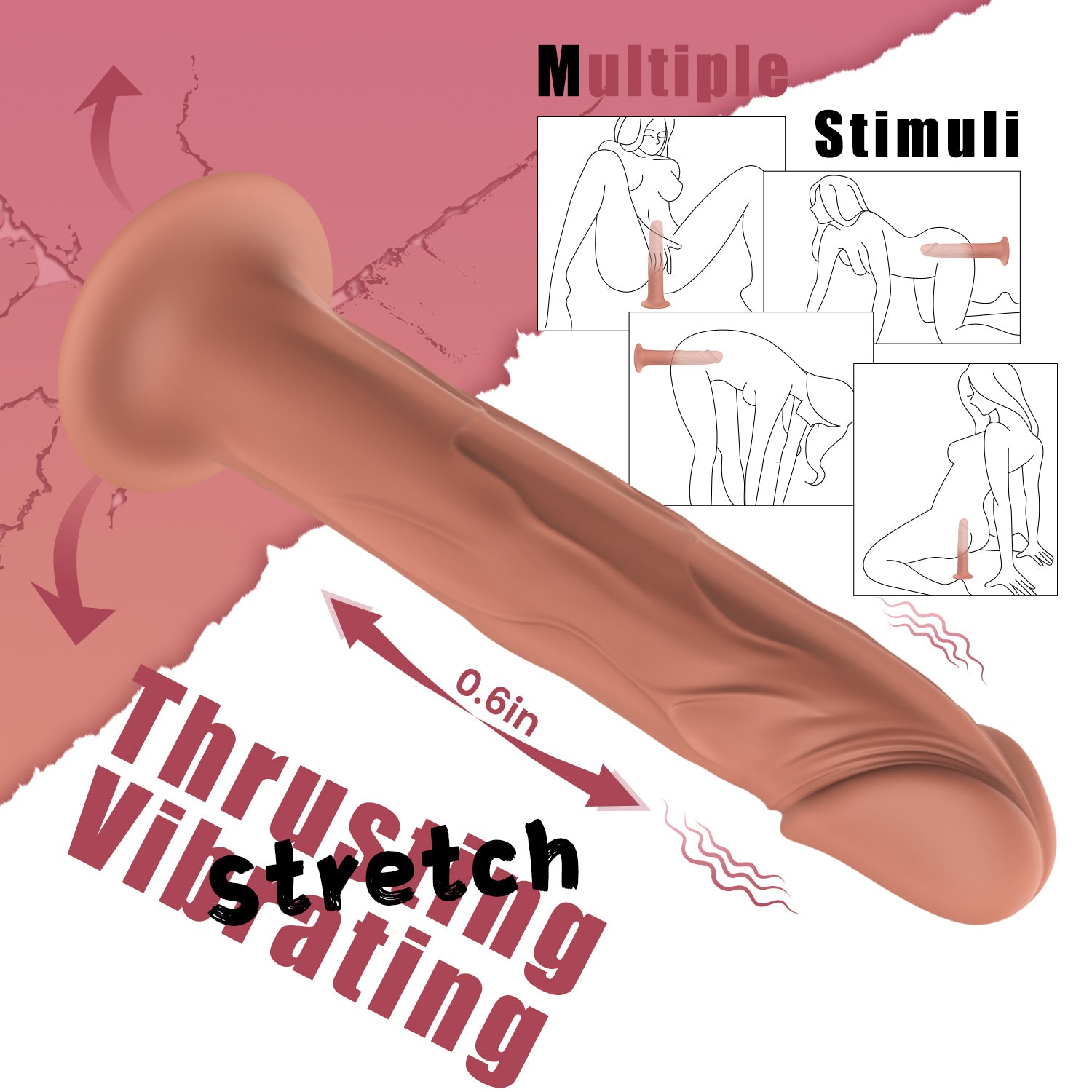 Thrusting & Vibrating Dildo with Suction Cup | 10 Modes, Ultra-Quiet, Waterproof, Realistic Silicone