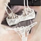 White Floral Embroidered Lingerie Set – Sheer Underwire Bra & Thong