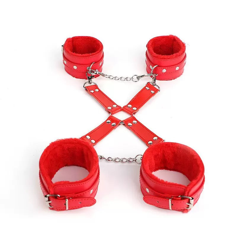 Plush Cross Restraint Set – Adjustable Hand & Ankle Cuffs Bondage Kit (4-Piece BDSM Play Set)