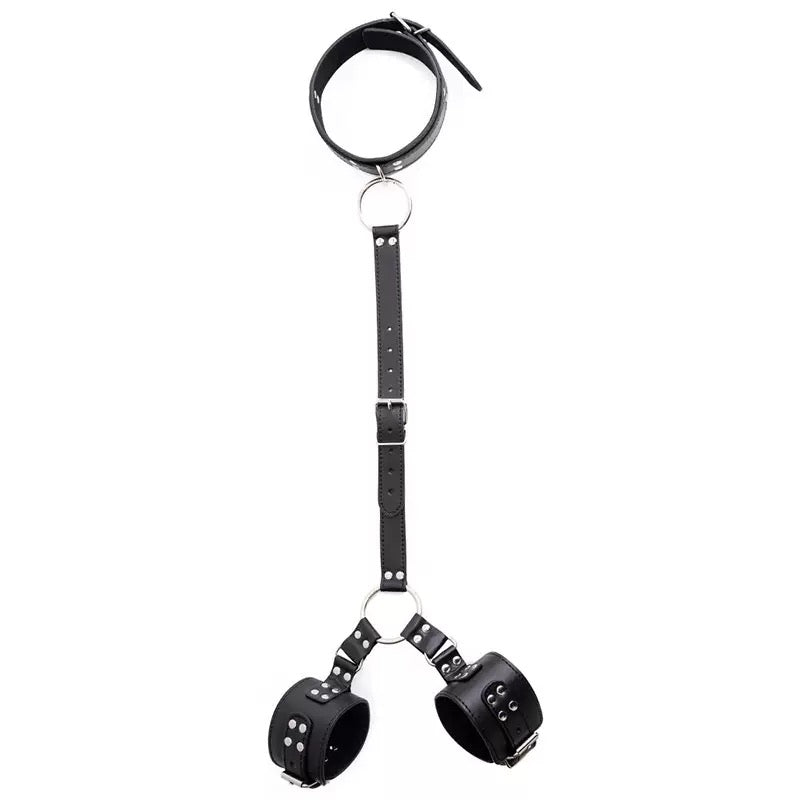 PU Leather Collar & Cuff Restraint Set – Adjustable Neck to Wrist Bondage Strap Kit