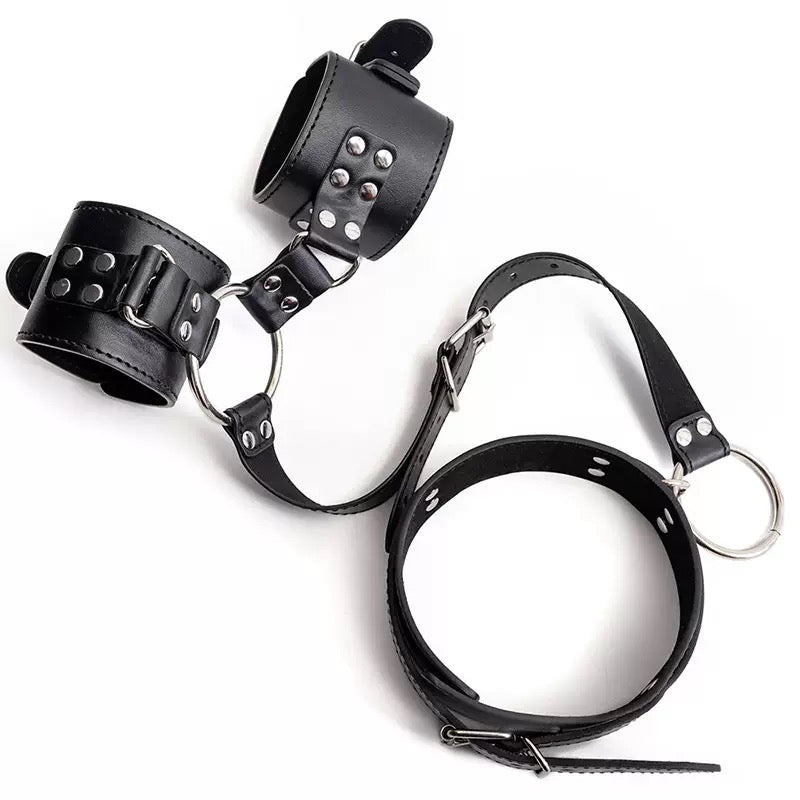 PU Leather Collar & Cuff Restraint Set – Adjustable Neck to Wrist Bondage Strap Kit