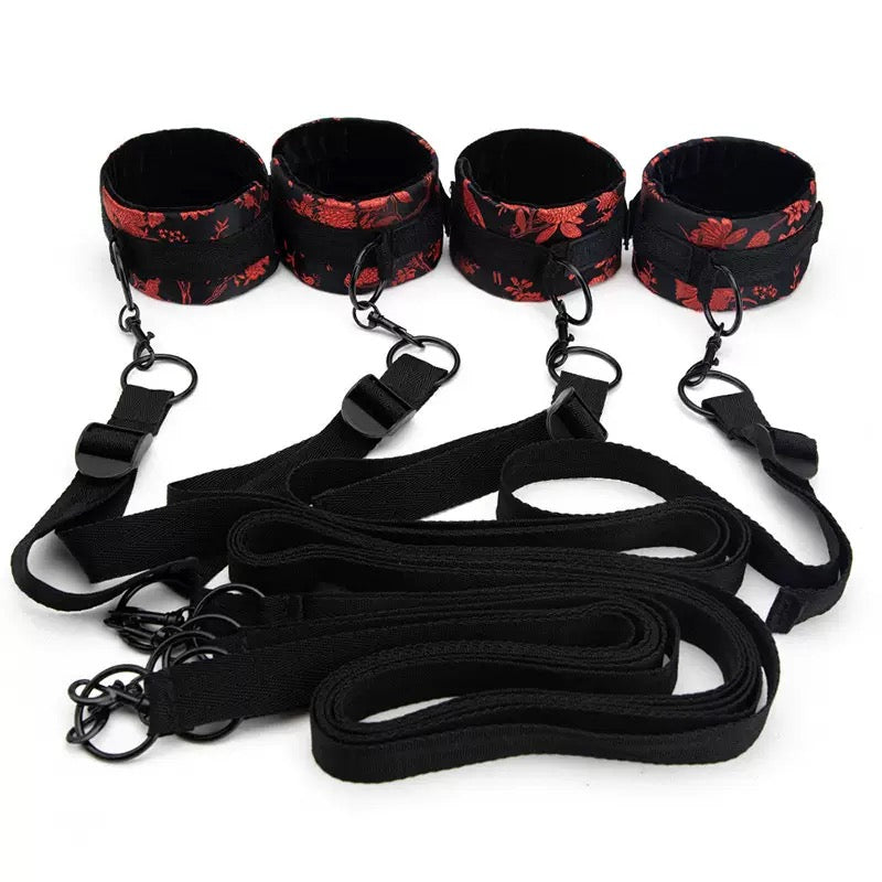 Floral Bondage Restraint Set – Bed Straps with Hand & Ankle Cuffs