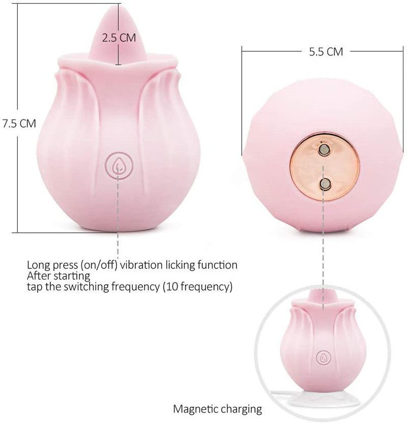 Rose Tongue Licking Vibrator with 10 Modes – Waterproof Silicone Massager